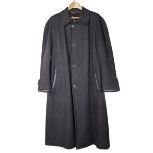 Canali Herringbone Wool  coat with leather trim